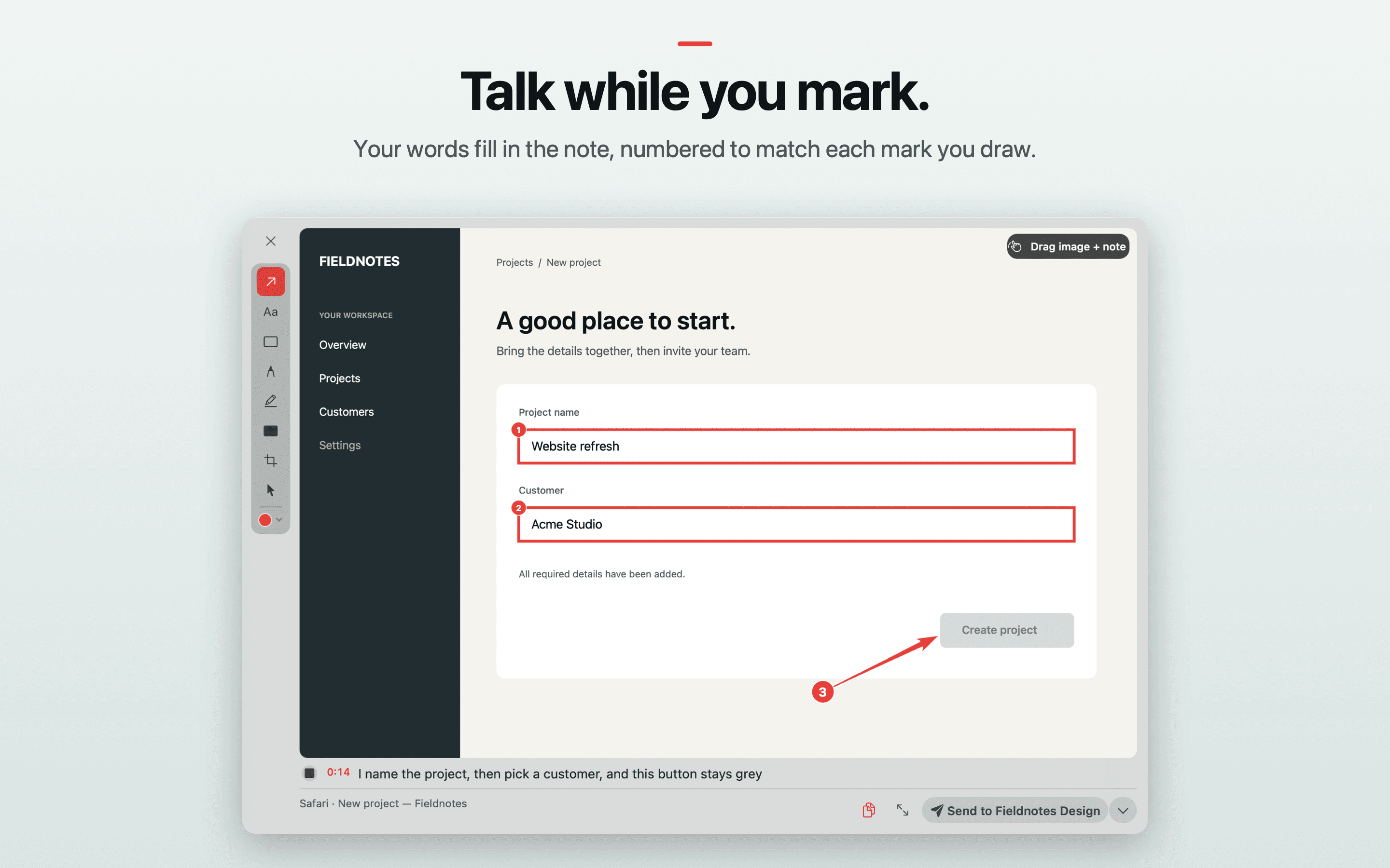 Spindrift screenshot: talk while you mark